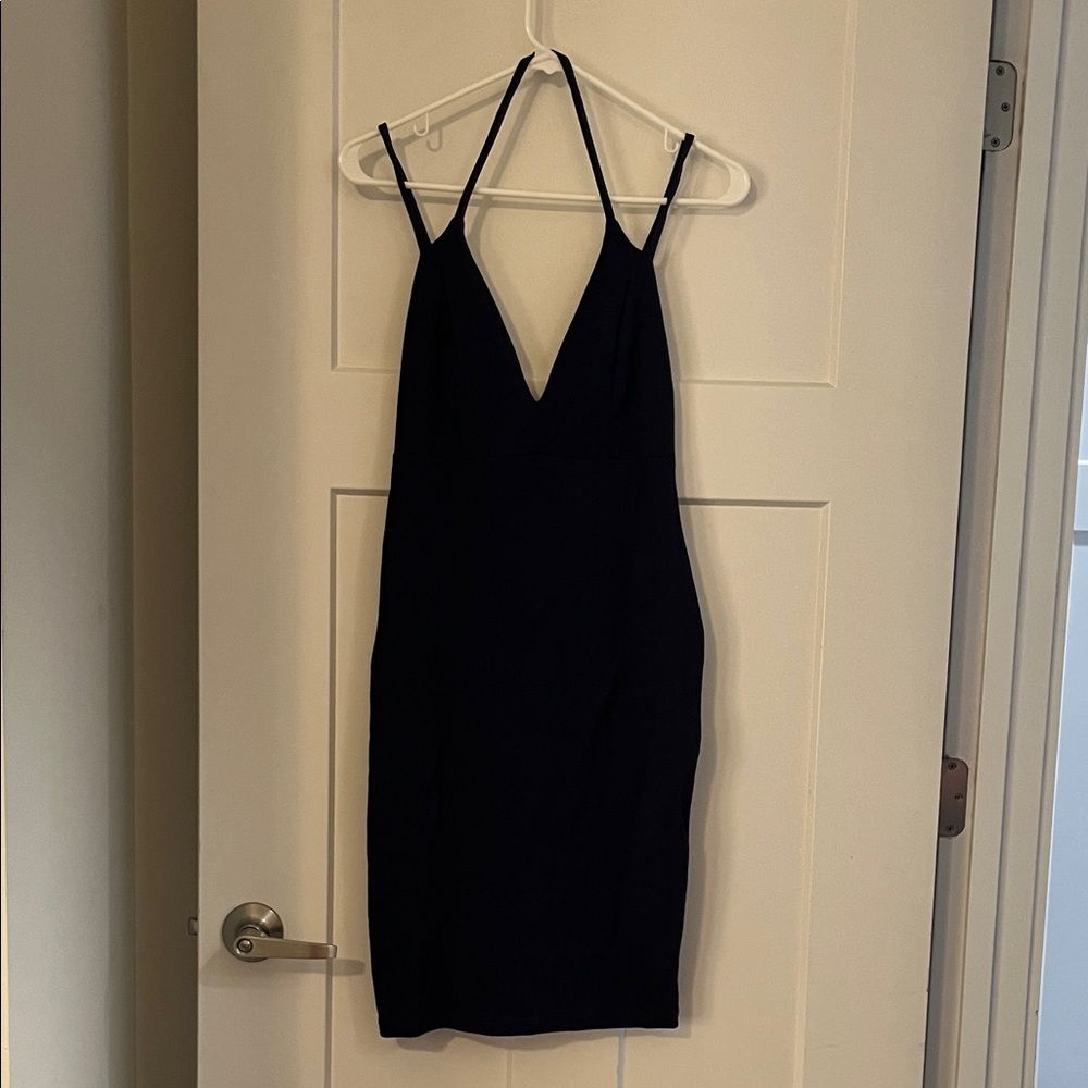 Lulu's Navy Blue Plunge V-Neck Double Strap Mini Dress